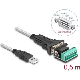   Delock USB 2.0 A-típusú adapter   1 x soros RS-422/485 apa 6 tűs terminal blockkal 5 V 0,5 m