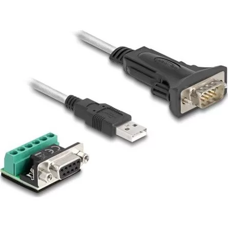 Delock USB 2.0 A-típusú adapter   1 x soros RS-422/485 apa 6 tűs terminal blockkal 5 V 0,5 m