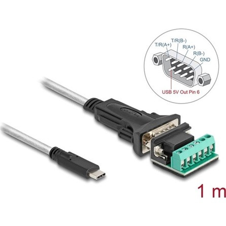 Delock USB Type-C  adapter   1 x soros RS-422/485 apa 6 tűs terminal blockkal 5 V 1 m