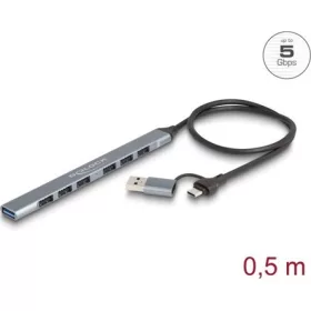   Delock 7 portos vékony USB hub USB Type-C  vagy A-típusú csatlakoztatóval és 1 x USB 5 Gbps A-típusú és 6 x A-típusú USB
