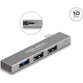   Delock 3 portos vékony USB hub USB Type-C  csatlakoztatóval és 1 x USB 10 Gbps A-típusú és 2 x A-típusú USB 2.0