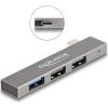 Delock 3 portos vékony USB hub USB Type-C  csatlakoztatóval és 1 x USB 10 Gbps A-típusú és 2 x A-típusú USB 2.0