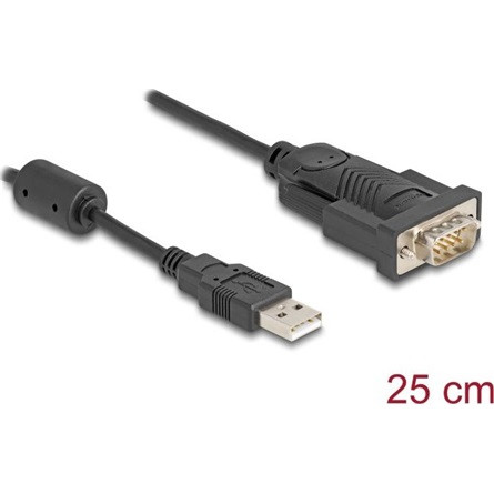 Delock Adapter USB 2.0 A-típusú - 1 x soros RS-232 D-Sub 9 tűs apa ferrit maggal 0,25 m