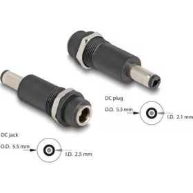   Delock Adapter, DC 5,5 x 2,5 mm-csatlakozóhüvely, DC 5,5 x 2,1 mm méretű apa