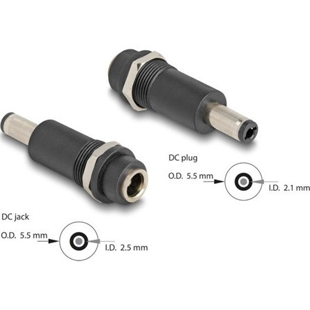 Delock Adapter, DC 5,5 x 2,5 mm-csatlakozóhüvely, DC 5,5 x 2,1 mm méretű apa