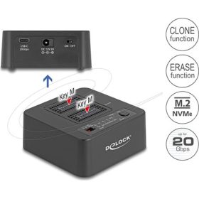   Delock USB 20 Gbps M.2 dokkoló állomás 2 db. M.2 NVMe PCIe SSD-hez klónozó és törlő funkcióval