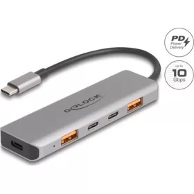   Delock USB 10 Gbps Hub 2 A-típusú USB port és 2 USB Type-C  port USB Type-C  csatlakozóval és PD 95 Watt