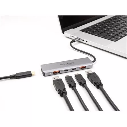 Delock USB 10 Gbps Hub 2 A-típusú USB port és 2 USB Type-C  port USB Type-C  csatlakozóval és PD 95 Watt