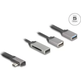   Delock 2 portos USB hub beépített SD és Micro SD kártyaolvasóval, valamint USB Type-C  csatlakoztatóval