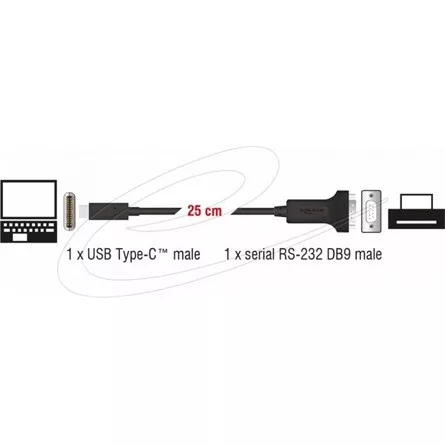 Delock USB Type-C  adapter 1 x soros RS-232 D-Sub 9 tűs dugóhoz 25 cm-es anyákkal