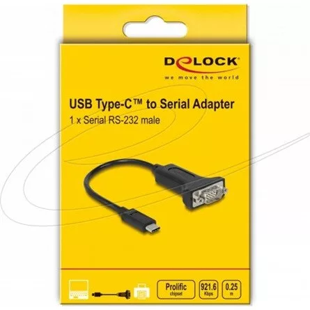 Delock USB Type-C  adapter 1 x soros RS-232 D-Sub 9 tűs dugóhoz 25 cm-es anyákkal