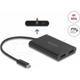   Delock USB Type-C  adapter 2 x DisplayPort 4K 60 Hz-hez DisplayLink  grafikával és USB PD-vel