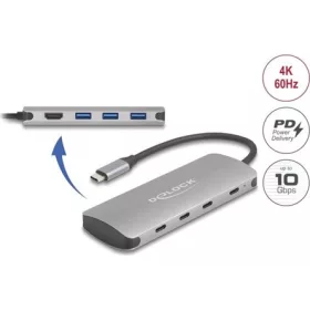   Delock 7 portos USB 10 Gbps Hub és 4K HDMI kimenet USB Type-C  csatlakozóval és PD 3.0 90 Watt