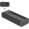Delock 7 portos USB hub 4 10 Gbps-s porttal és 4 gyorstöltő porttal kijelzővel és kapcsolóval