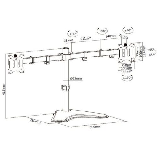 Equip Monitor Asztali konzol - 650123 (17"-32",2 monitor,dönthető, forgatható, Max.: 2x 8kg, fekete)