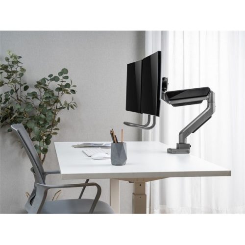 Equip Monitor Asztali konzol - 650161 (17"-32", 2 monitor, dönthető, forgatható, Max.: 2x9kg, fekete/ezüst)