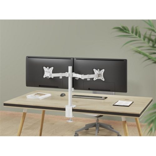 Equip Monitor Asztali konzol - 650167 (13"-27", 2 monitor, dönthető, forgatható, állítható magasság, Max.:2x9kg, fehér)