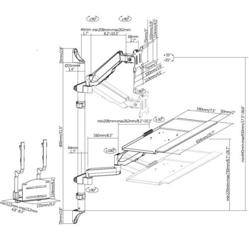 Equip Munkaállomás fali konzol - 650170 (17"-32", 1 monitor, dönthető, forgatható, Max.: 8kg, fekete)