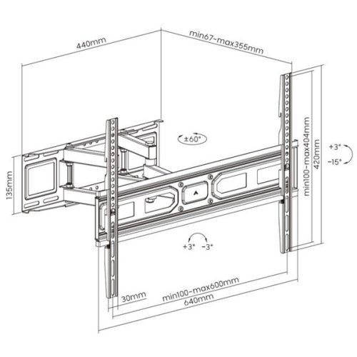 Equip TV Fali konzol - 650337 (37"-80", Max.: 40kg, dönthető, forgatható, fekete)