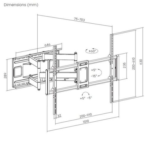 Equip TV Fali konzol - 650343 (60"-120", Max.: 120kg, dönthető, forgatható, fekete)