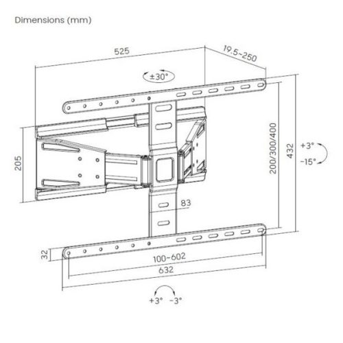 Equip TV Fali konzol - 650344 (43"-90", Max.: 50kg, dönthető, forgatható, fekete)