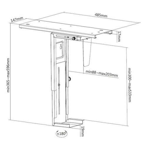 Equip PC állvány - 650892 (asztallap aljára rögzíthető, Max.: 10kg, fekete)