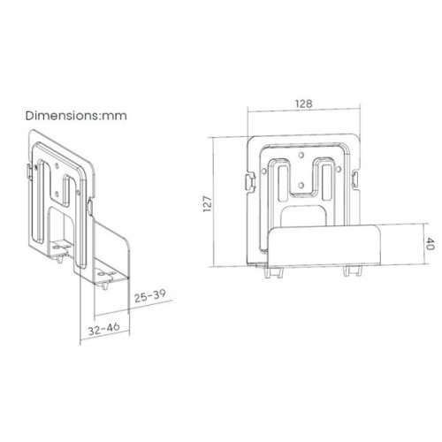 Equip Média lejátszó fali konzol - 650895 (Támogatott szélesség: 25-39mm, Max.: 1kg, fekete)