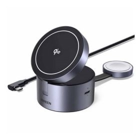   UGREEN W712 asztali töltő 3in1 (25W, wireless, MagSafe, Apple Watch, AirPods töltő, Qi2, összecsukható) FEKETE