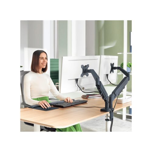 LEITZ, Ergo Dual helytakarékos monitorkar, két monitorhoz, sötétszürke
