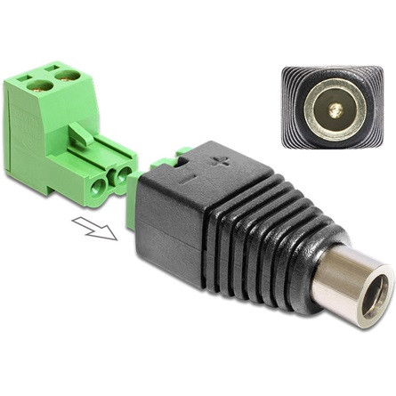 Delock ADA Delock 65423 DC 2.1x5.5mm anya > Terminál blokk 2 érintkezővel 2 részes adapter