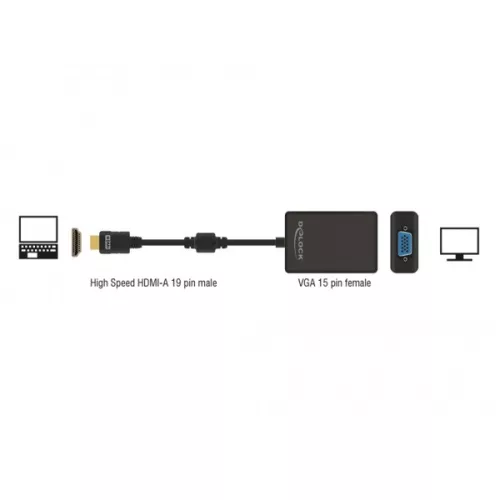 Delock Átalakító - 65512 (HDMI-A -> VGA, apa/anya, FullHD, fekete)