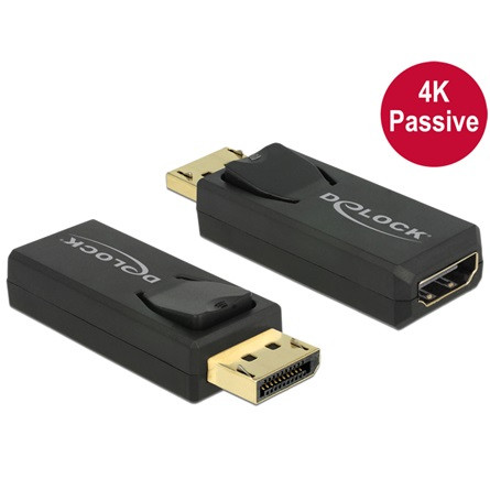 Delock ADA Delock 65571 Displayport 1.2 dugós csatl. - HDMI csatlakozóhüvely 4K passzív adapter - Fekete