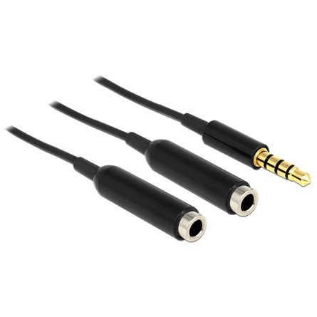 Delock Jack stereo 3,5mm (4pin) -> 2 Jack stereo 3,5mm (4pin) M/F audio kábel 0.25m fekete