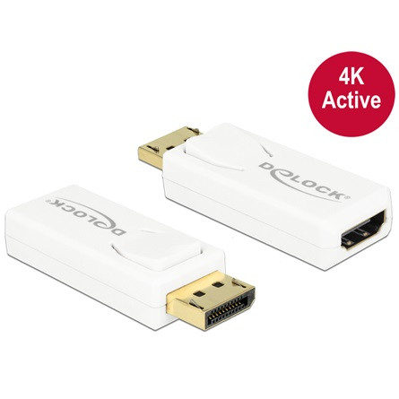 Delock ADA Delock 65580 Displayport 1.2 dugós csatl. - HDMI csatlakozóhüvely 4K aktív adapter - Fehér