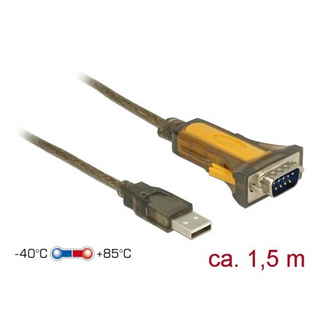 Delock USB-A 2.0 -> Serial RS-232 M/M adatkábel 1.5m barna -40°C-85°C