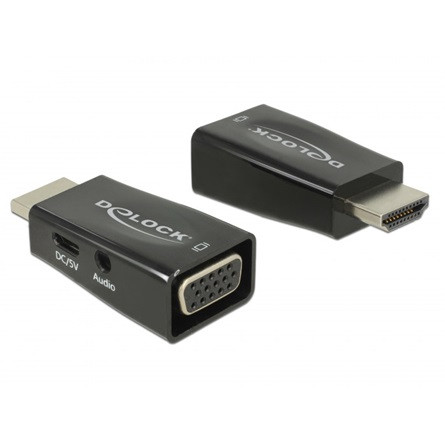 Delock HDMI -> VGA Jack stereo 3,5mm M/F adapter fekete