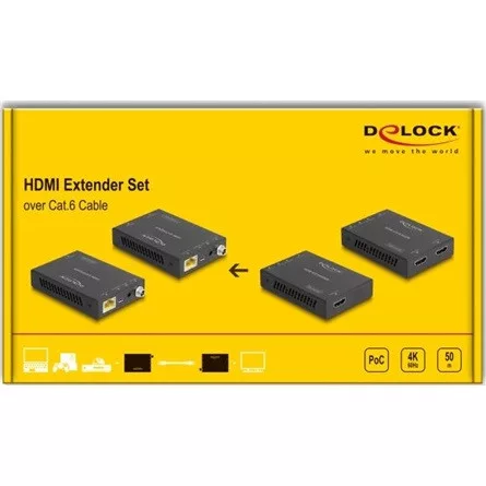 Delock HDMI-hosszabbító készlet Cat.6-os kábelen keresztül 4K 60 Hz 50 m