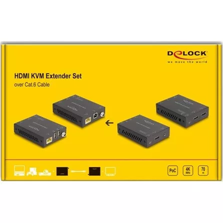 Delock HDMI KVM hosszabbító készlet Cat.6 kábelen keresztül 4K 60 Hz 70 m