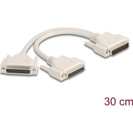 Delock Y osztott kábeles adapter D-Sub 25 tűs apa - 2 x D-Sub 25 tűs anya csavarokkal 30 cm