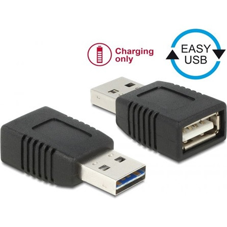 Delock Easy-USB A -> USB-A 2.0 M/F adapter fekete csak töltéshez