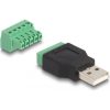 Delock USB-A 2.0 -> Terminal block 5pin M/F adapter fekete