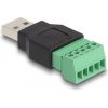 Delock USB-A 2.0 -> Terminal block 5pin M/F adapter fekete