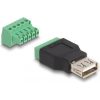 Delock USB-A 2.0 -> Terminal block 5pin F/F adapter fekete