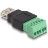 Delock USB-A 2.0 -> Terminal block 5pin F/F adapter fekete