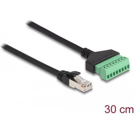 Delock RJ45 CAT6 UTP -> Terminal block 8pin M/F adatkábel 0.3m fekete