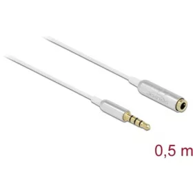   Delock Jack stereo 3,5mm (4pin) -> Jack stereo 3,5mm (4pin) M/F audio kábel hosszabbító 0.5m fehér ultra slim