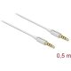 Delock Jack stereo 3,5mm (4pin) -> Jack stereo 3,5mm (4pin) M/M audio kábel 0.5m fehér Ultra Slim