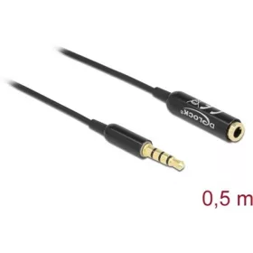  Delock Jack stereo 3,5mm (4pin) -> Jack stereo 3,5mm (4pin) M/F audio kábel hosszabbító 0.5m fekete ultra slim