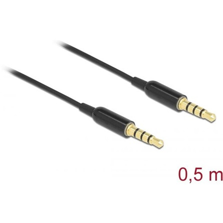 Delock Jack stereo 3,5mm (4pin) -> Jack stereo 3,5mm (4pin) M/M audio kábel 0.5m fekete Ultra Slim