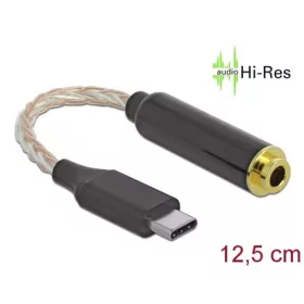   Delock USB-C -> Jack stereo 4,4mm (5pin) M/F adapter 0.12m fekete